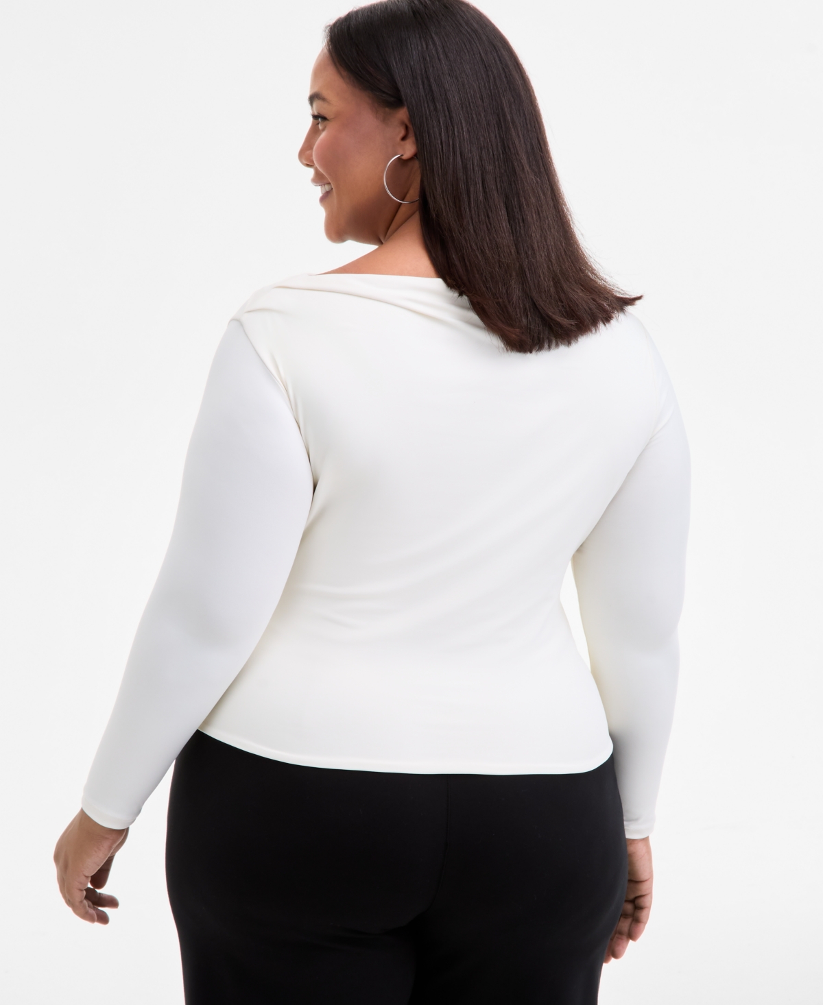 Bar Iii Trendy Plus Size Boat-neck Asymmetrical Hem Top, Macy's Exclusive In White