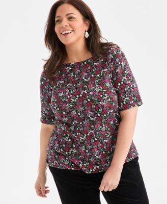 Style & Co - Plus Size Romance Ditsy Elbow-Sleeve Top