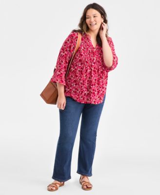 Plus Size Pleated Ditsy-Print Top, Macy's Exclusive