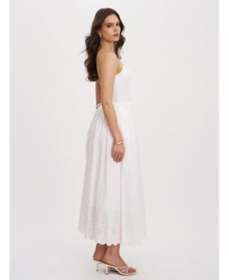 Women's Oberon White Cotton Eyelet Lace-Up Back Maxi Dress