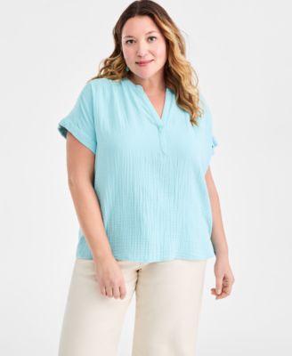 Style & Co - Plus Size Cotton V-Neck Dolman-Sleeve Top