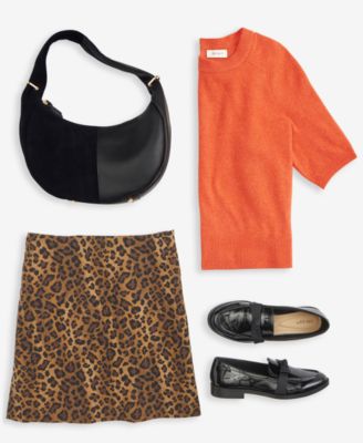 On 34th Womens Short Sleeve Sweater Printed Mini Skirt Harlowwe Hobo Bag Kasandra Bow Loafers Macys Exclusiv In Brown