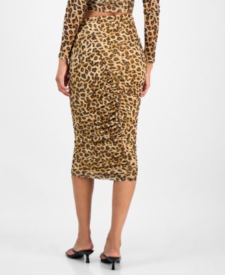 Women's Leopard-Print Ruched Bodycon Midi Skirt, Macy's Exclusive