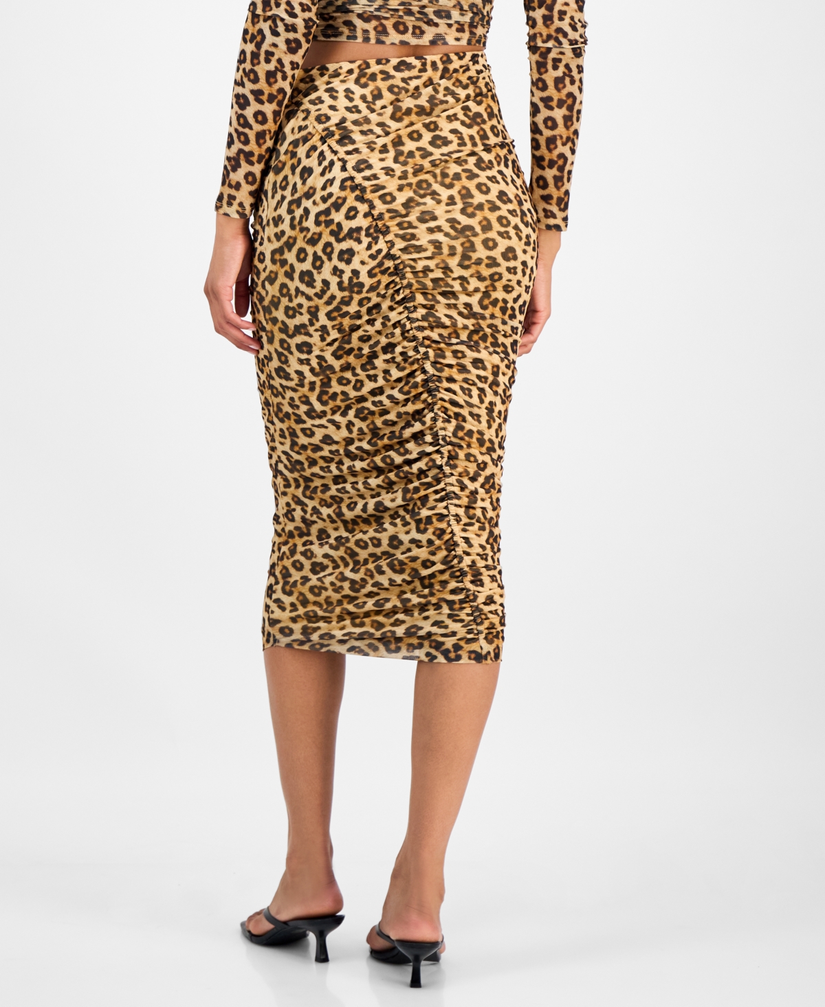 Bar Iii Women's Leopard-print Ruched Bodycon Midi Skirt, Macy's Exclusive In Multi
