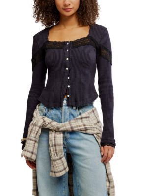 Free People - Women's Lets Party Square-Neck Button-Front Top