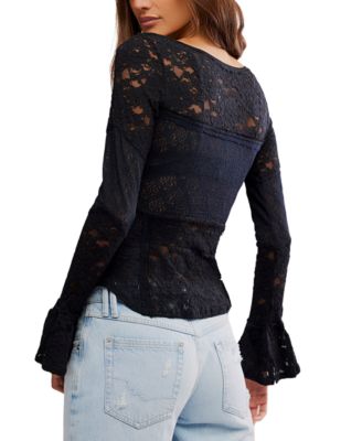 Women's Flared-Sleeve Sheer Lace Top