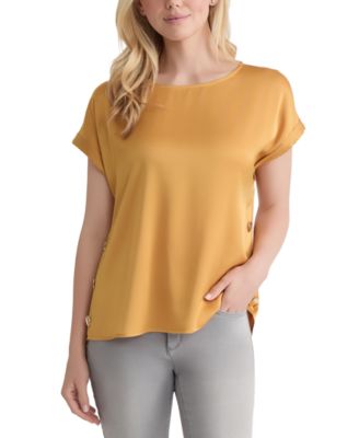 Jones New York - Petite Hammered Satin Button-Trim Blouse