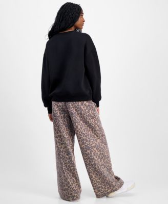 Madden Girl Juniors Varsity Sweatshirt Leopard Print Pants In Black