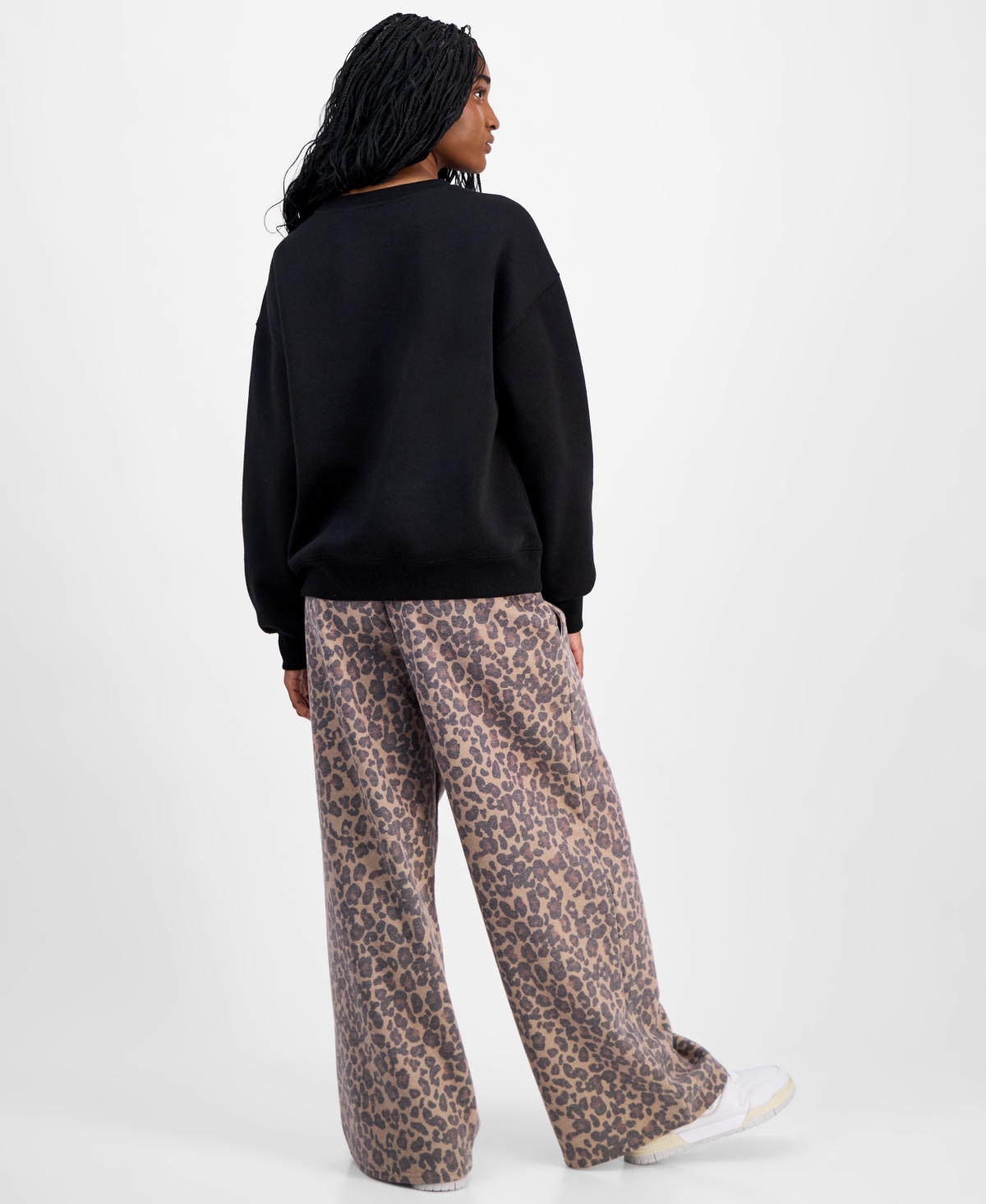 Madden Girl Juniors Varsity Sweatshirt Leopard Print Pants In Blue