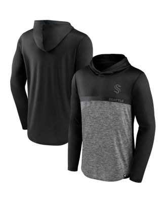 Fanatics - Men's Black/Heather Charcoal Seattle Kraken Iconic Defender Pullover Hoodie