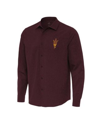 Antigua - Men's Maroon Arizona State Sun Devils Exposure Woven Long Sleeve Button-Up Shirt