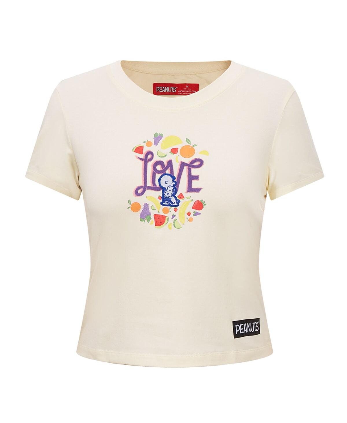 Freeze Max Women's Cream Peanuts Sweet Love Baby Doll Cropped T-shirt In White