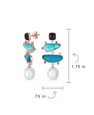 Boho Tri Tone Mixed Natural Apatite Freshwater Cultured Baroque Pearl Dangle Earrings