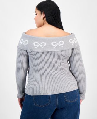 Trendy Plus Size Heart Off-The-Shoulder Sweater