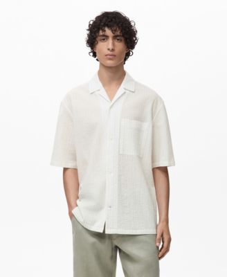 MANGO - Men's Wrinkled-Effect Pinstripe Shirt