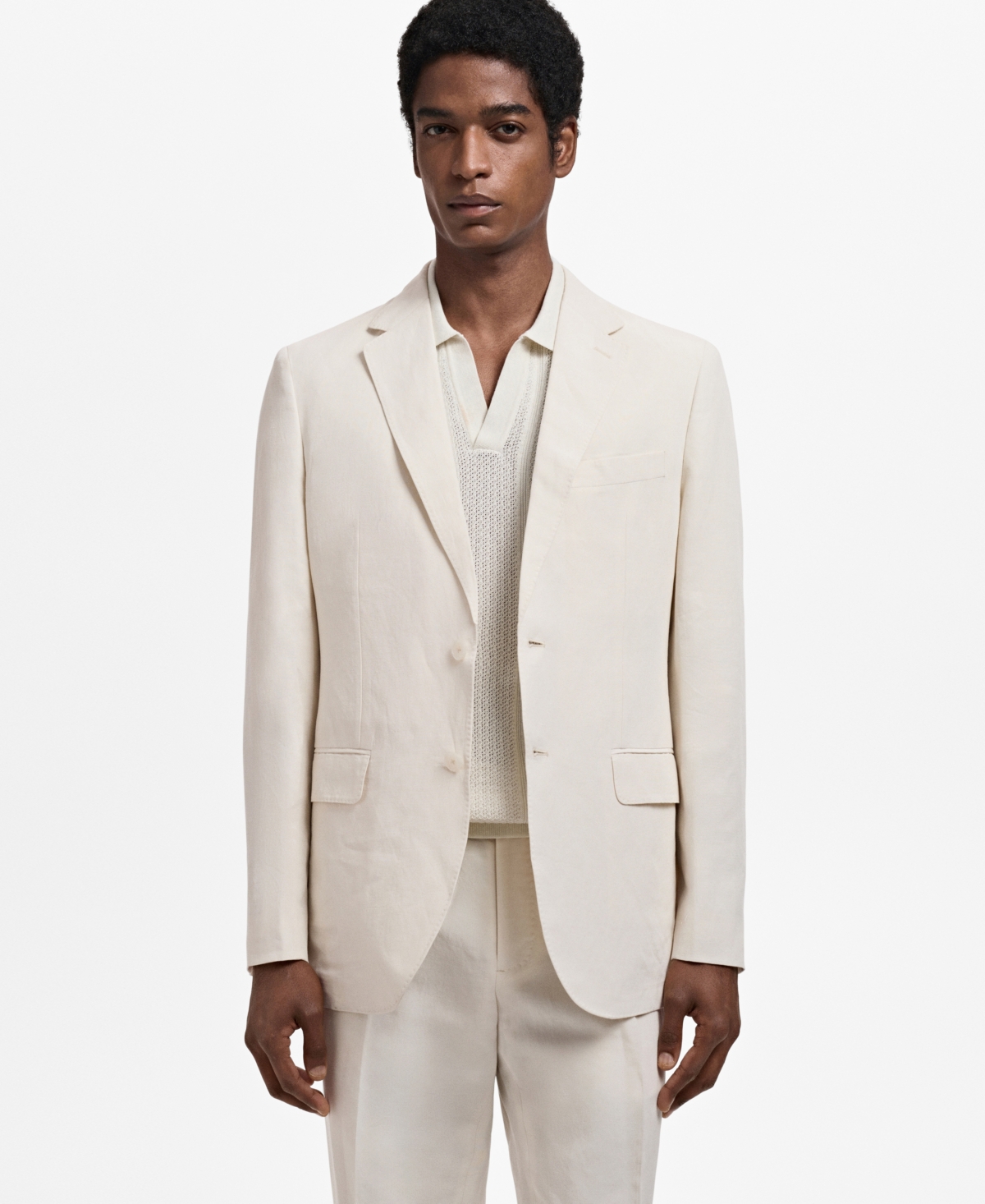 Men's Linen-Lyocell Slim-Fit Suit Blazer - Ecru