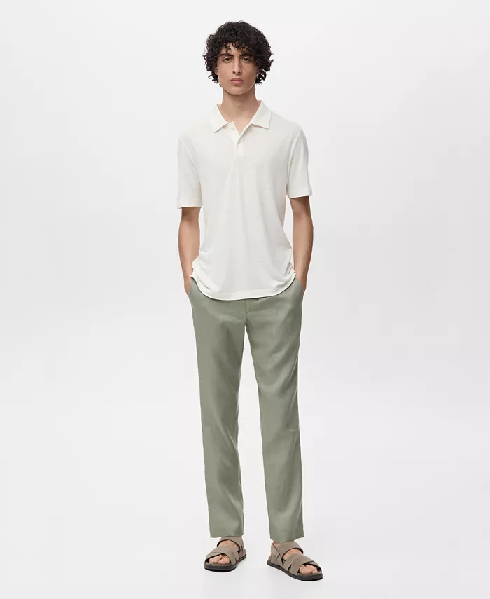 Men's Linen-Blend Slim Fit Polo Shirt - thumbnail 2