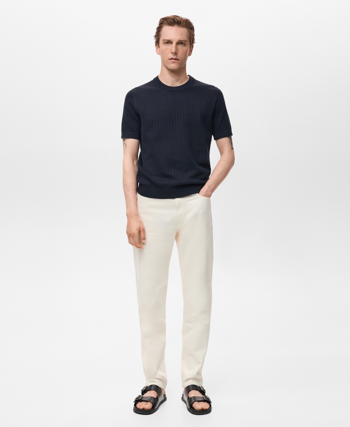 Mango Thermoregulating Performance Slim Fit Stretch T-shirt In Blue