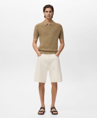 Men's Zipper Openwork Knitted Polo Shirt