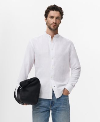 MANGO - Men's Mao Collar Linen Shirt