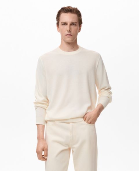 Мужской свитер Mango Fine-Knit, цвет: Слоновая кость белый