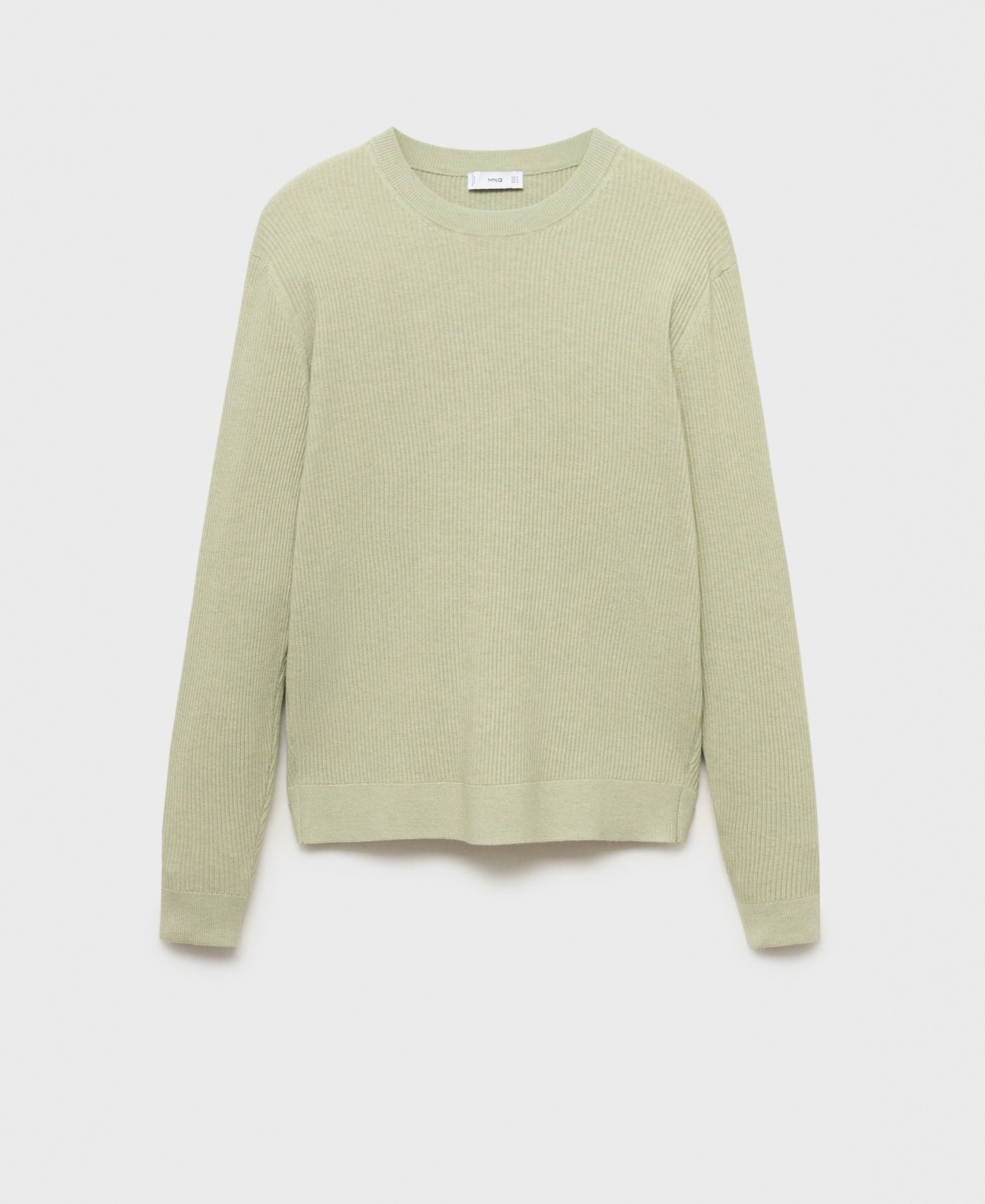 Мужской свитер MANGO Fine Rib-Knit Cotton, цвет: Зелёный — фото 4