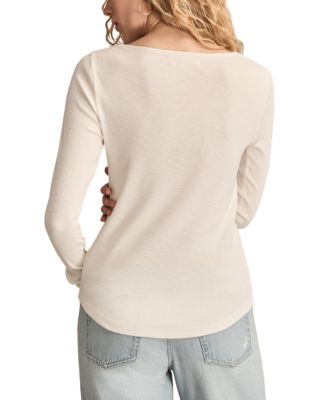 Women's Lace-Yoke Long-Sleeve Henley Top