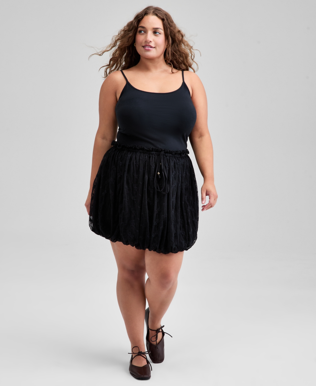 And Now This Trendy Plus Size Bubble-hem Mini Lace Skirt, Macy's Exclusive In Black