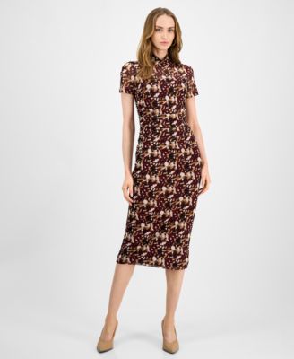 Bar III - Women's Turtleneck Short-Sleeve Midi Dress