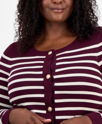 Plus Size Scoop-Neck Striped Cardigan