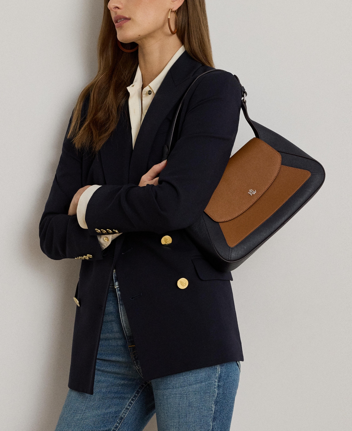 Ralph Lauren Two-tone Leather Small Schylar Shoulder Bag