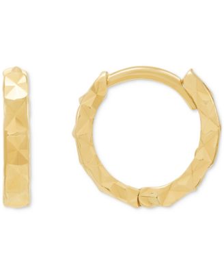 Faceted Texture Huggie Extra Small Hoop Earrings in 14k Gold, 0.37"