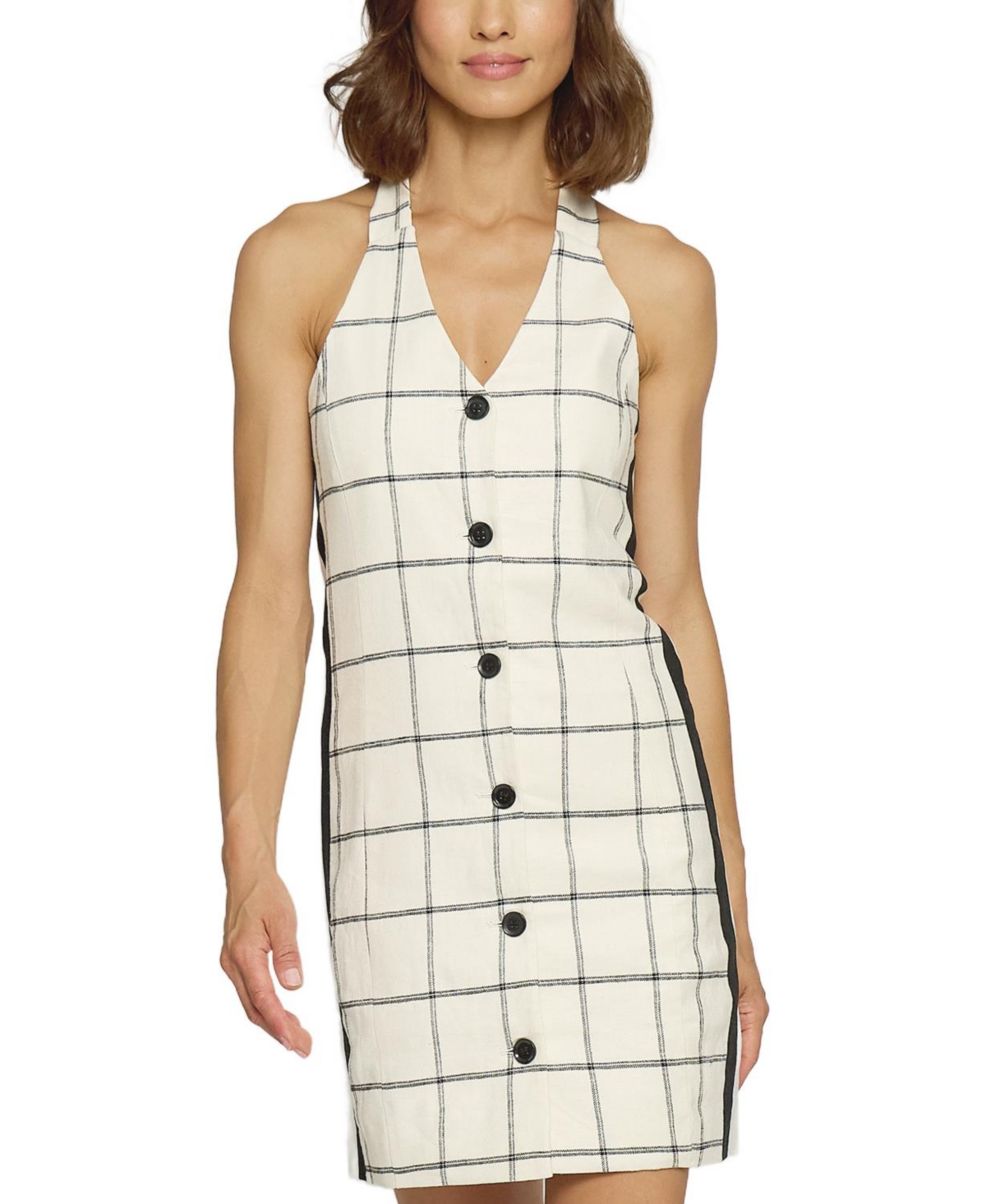 Women's Plaid Halter Shirt Dress - Ivory