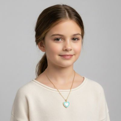 Kids 14K Gold Plated Enamel & Mother-of-Pearl Double Heart Necklace