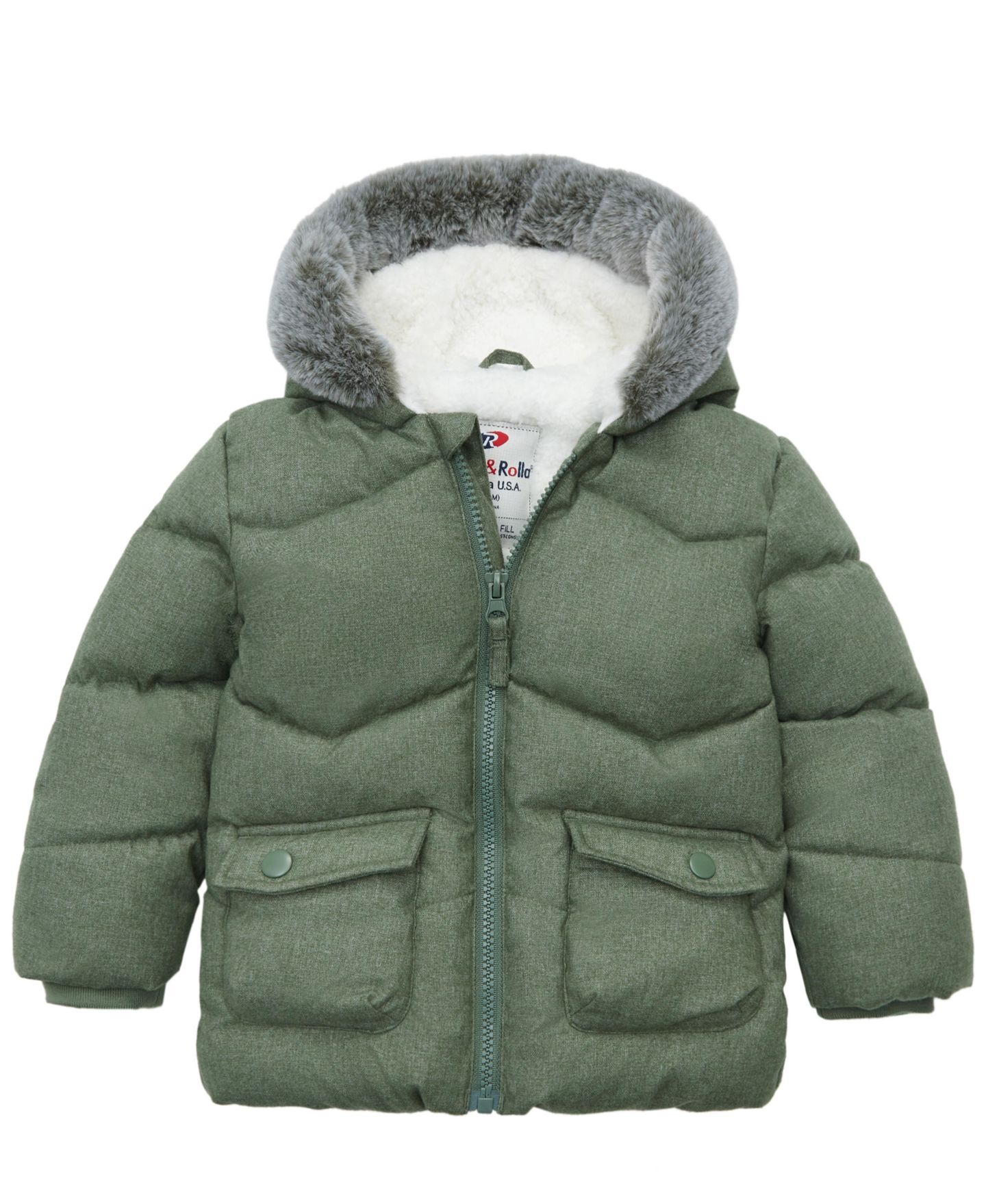 Куртка Rokka&Rolla Sherpa Lined Puffer Jacket Warm Winter Coat with Hood для мальчиков-малышей, цвет: Сосновый зелёный — фото 1