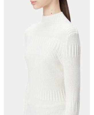 Women's High-neck Ribbed Cotton Silk Cashmere Blend Sweater