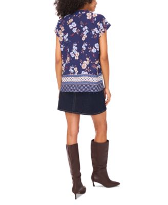 Women's Mixed-Print Split-Neck Blouse