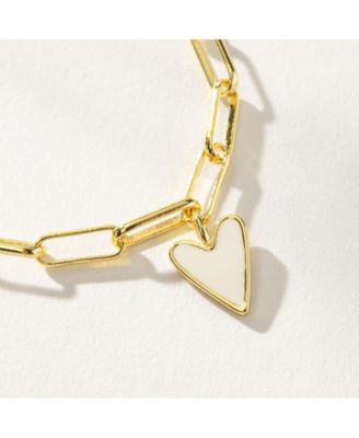 14K Gold-Plated White Heart Bracelet, 6.5" + 1.5" extender