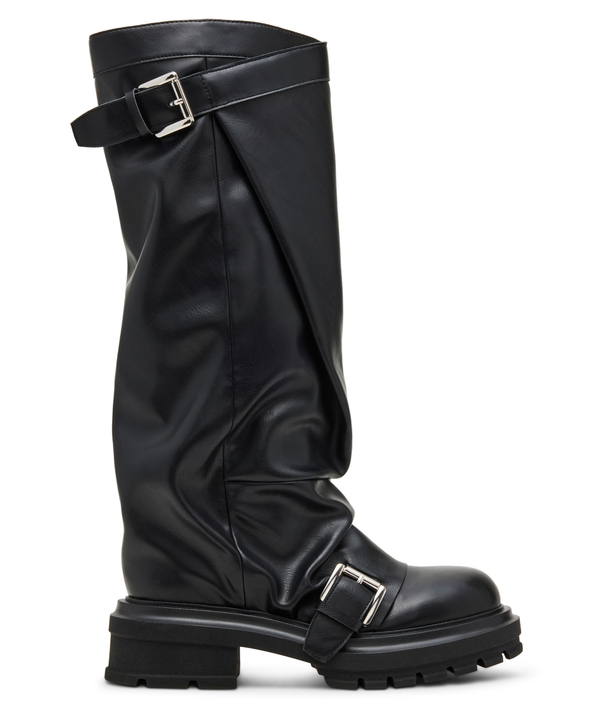 Madden Girl Womens Restore Knee High Slouchy Lug Sole Moto Boots Regular Wide Calf In Black