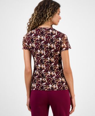 Women's Printed-Mesh Short-Sleeve Tee, Macy's Exclusive