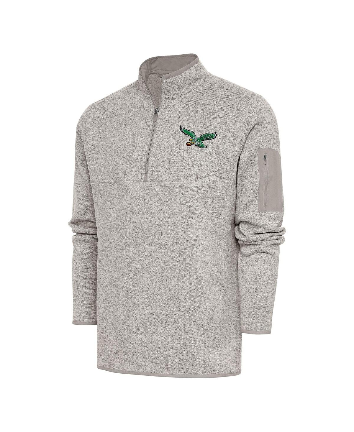 Men's Oatmeal Philadelphia Eagles Throwback Fortune Quarter-Zip Pullover Jacket - Oatmeal