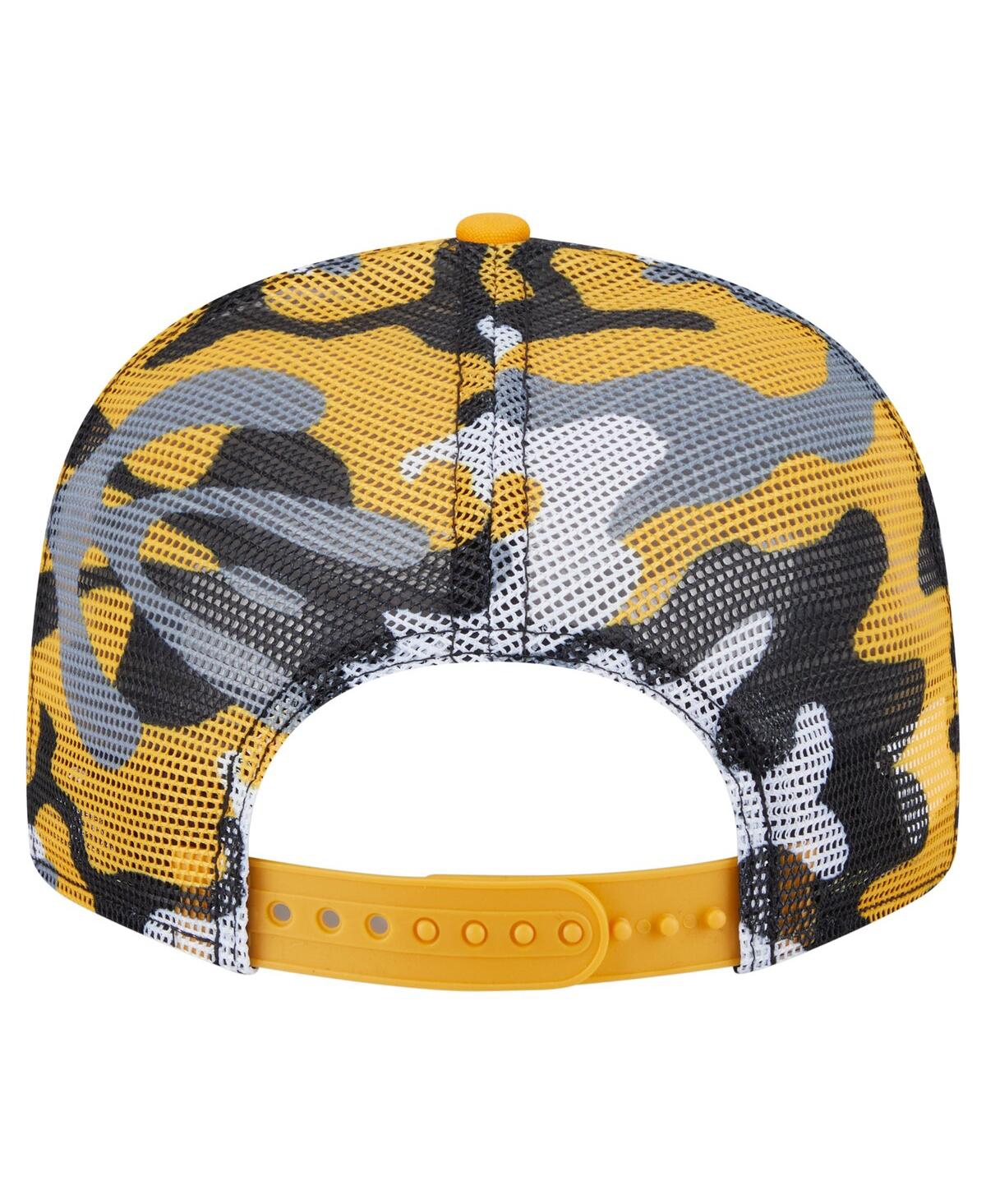 New Era Men's Black/gold Boston Bruins Camo Meshback 9fifty Snapback Hat In Multi