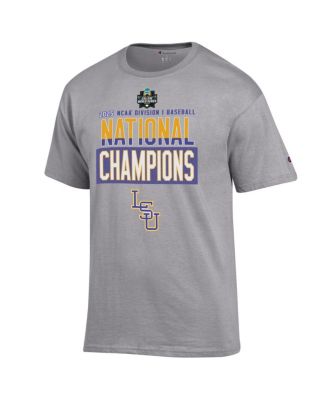 Champion - Men's Gray LSU Tigers 2025 NCAA Baseball Men's College World Series s Locker Room T-Shirt