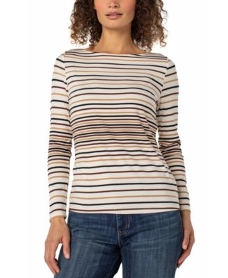 Liverpool Los Angeles - Petite Striped Boat-Neck Top