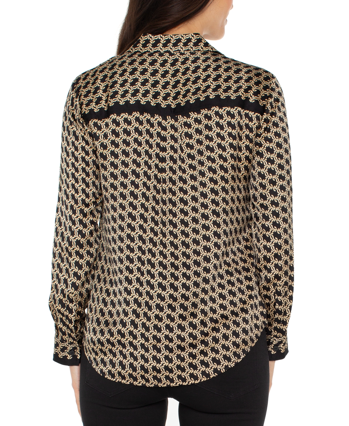 Liverpool Los Angeles Petite Printed Satin Shirt In Brown