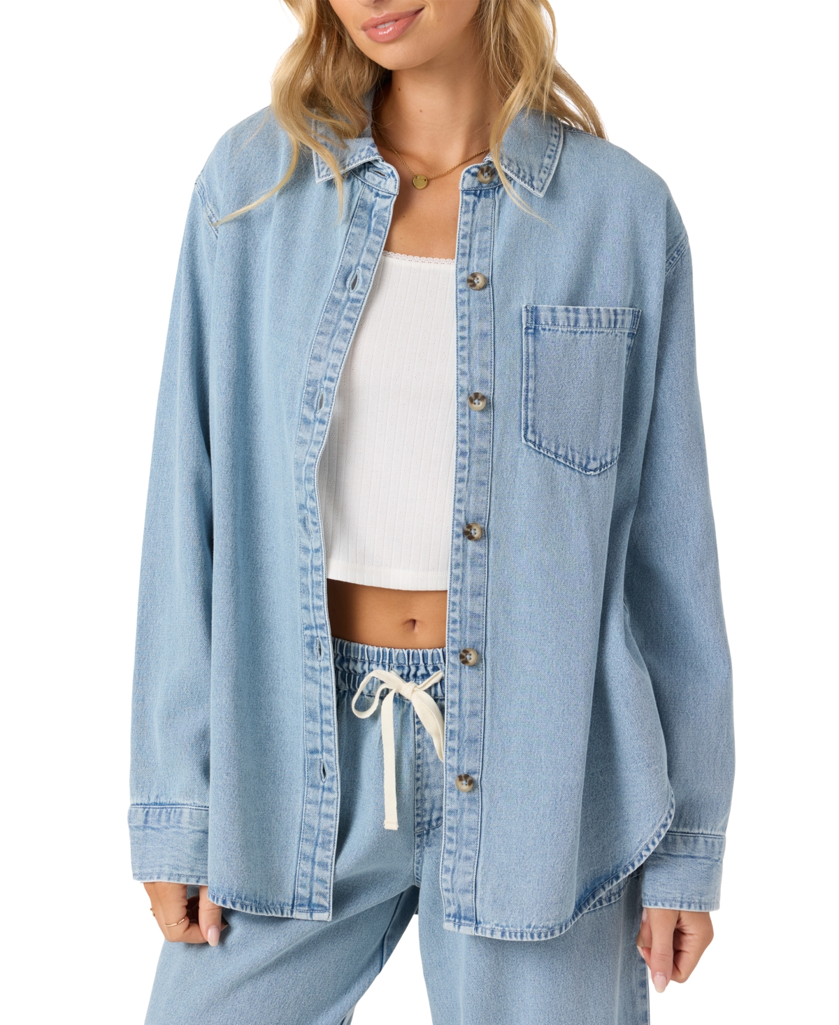 Juniors' Sevie Cotton Denim Button-Front Shacket - Drifter
