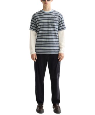 Men's Relaxed Fit Short Sleeve Striped Yarn-Dyed Crewneck T-Shirt