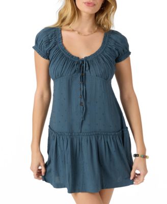 Juniors' Maggie Tie-Neck Short-Sleeves Mini Dress