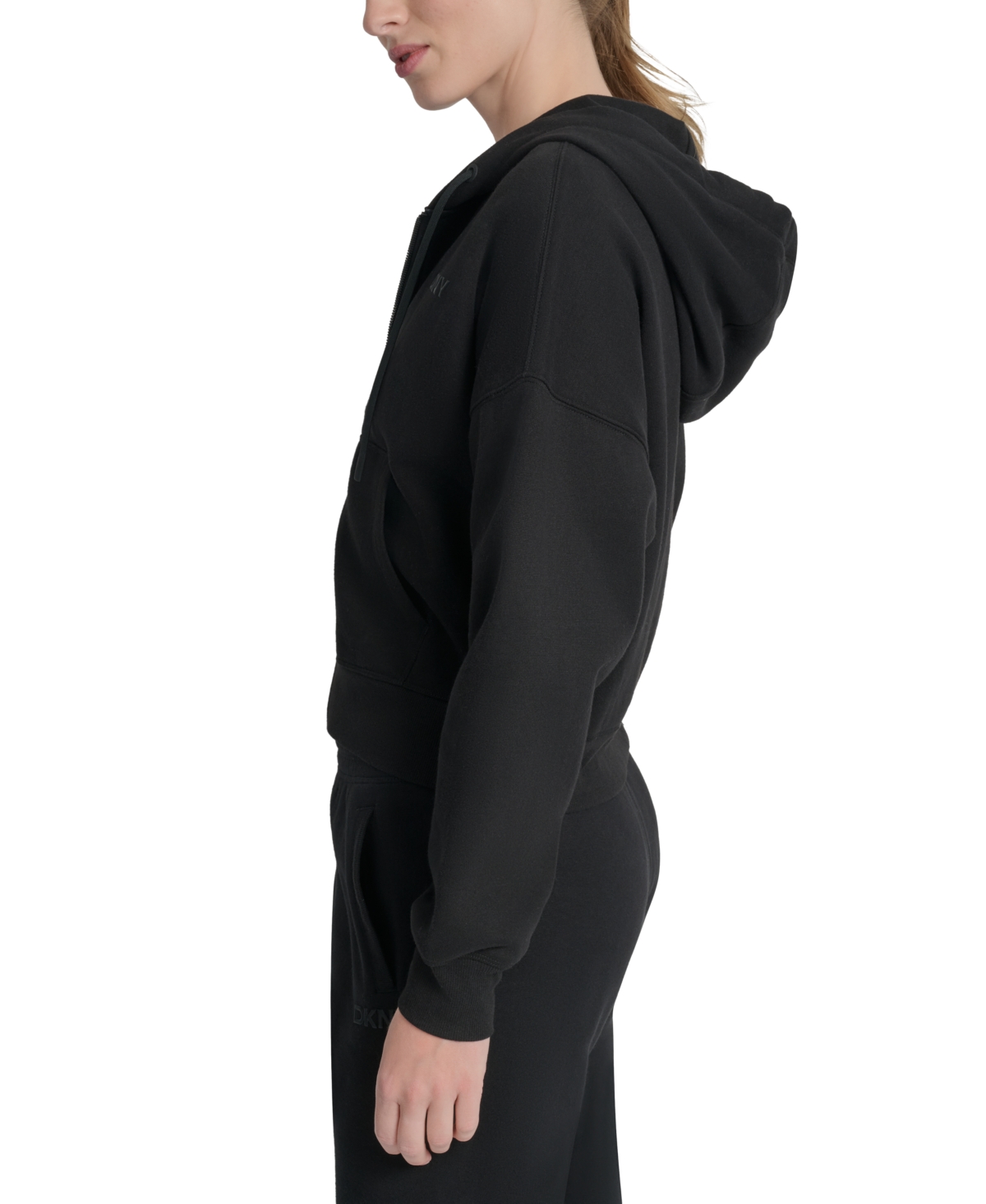 Dkny Women's Silicone Logo Full-zip Hoodie In Black