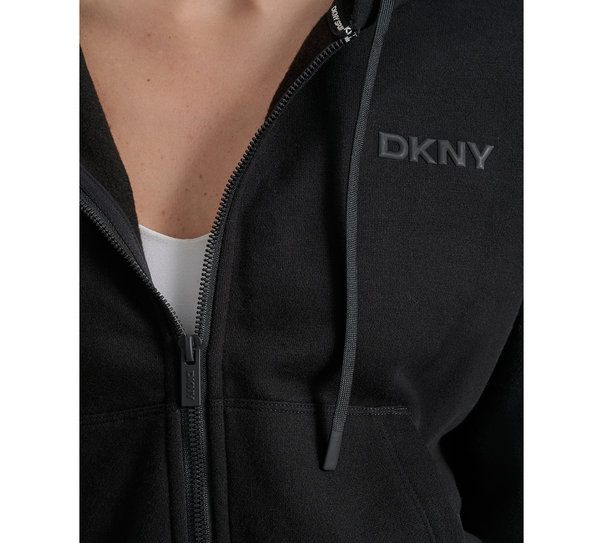 Dkny Women's Silicone Logo Full-zip Hoodie In Black